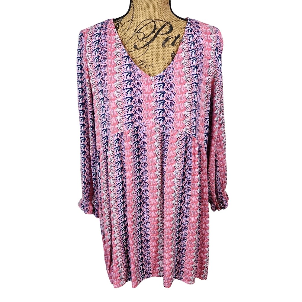 SIMPLY SOUTHERN Size Large Long Sleeve Crinkle Rayon Seashell Babydoll‎ Dress